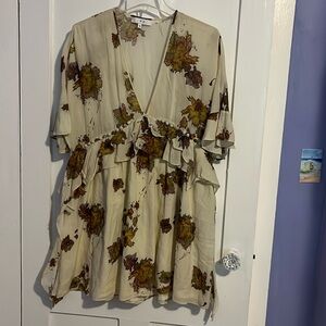 IRO Famze Floral Blouse Top Shirt Womens 38 Cream V-Neck Peasant Peplum